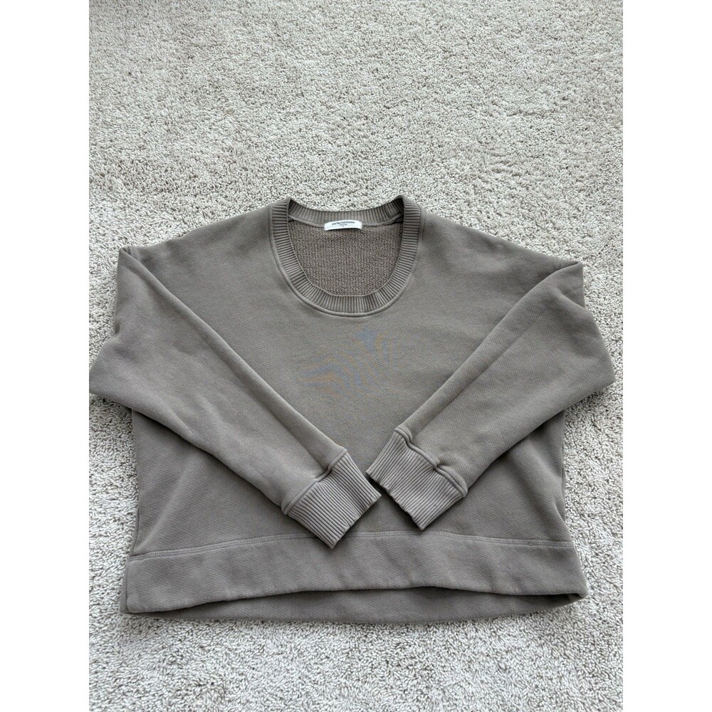 Perfectwhitetee Janie Taupe U-Neck Sweatshirt Large 100% Cotton Slouchy Relaxed - Picture 3 of 8